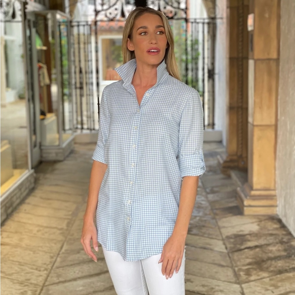 Poeta Palm Beach Blue Check Cotton Cashmere Tunic | S